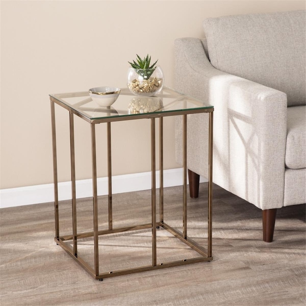 Gfancy Fixtures 24 in. Glass & Iron Square End Table Champagne GF3111403 - main
